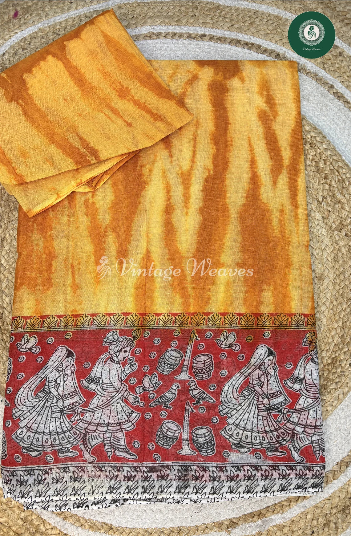 LightWeight Shibori Cotton Saree-Yellow_1