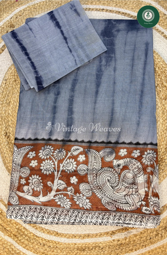 LightWeight Shibori Peacock Cotton Saree-Grey