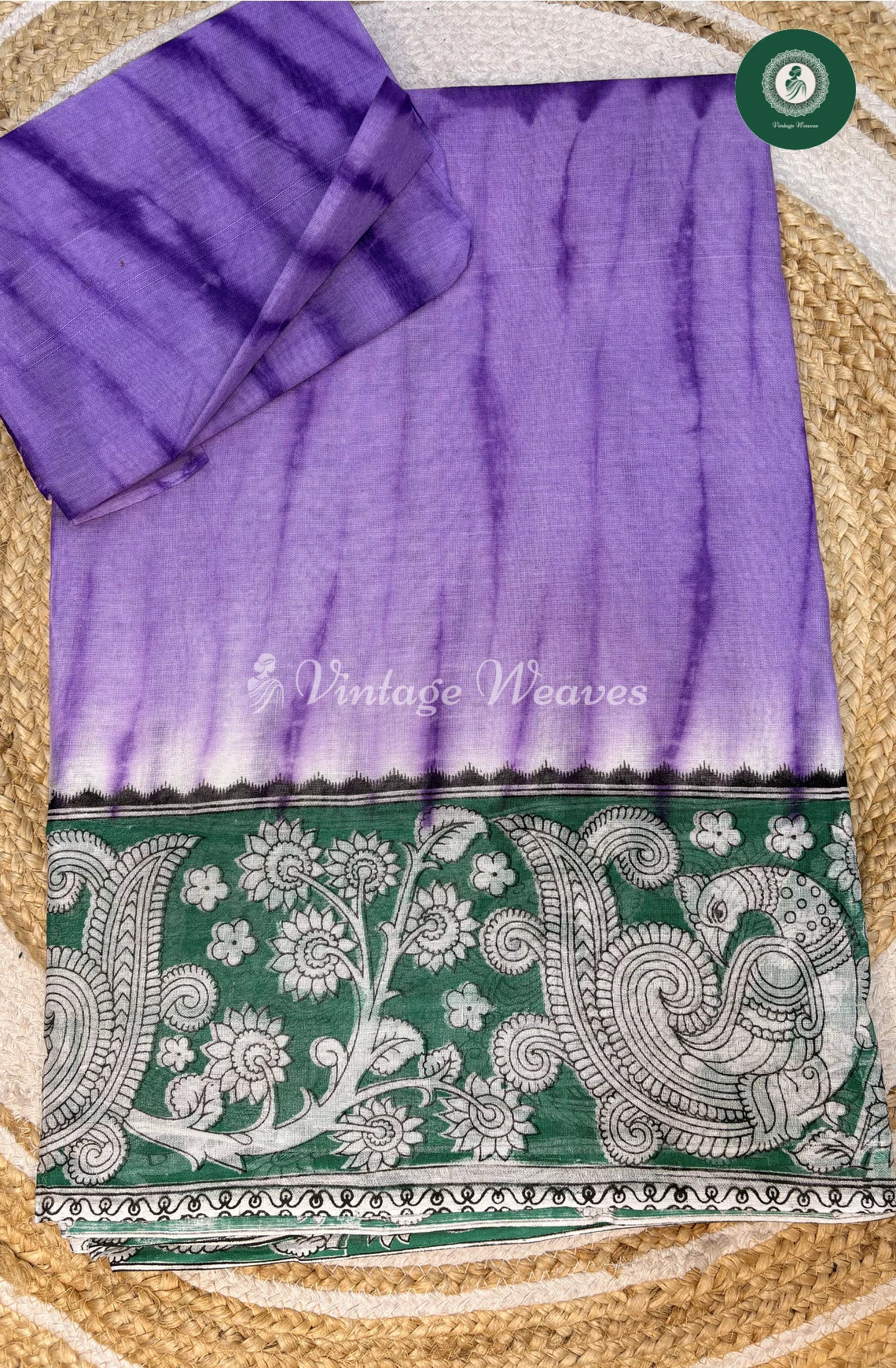 LightWeight Shibori Peacock Cotton Saree-Purple
