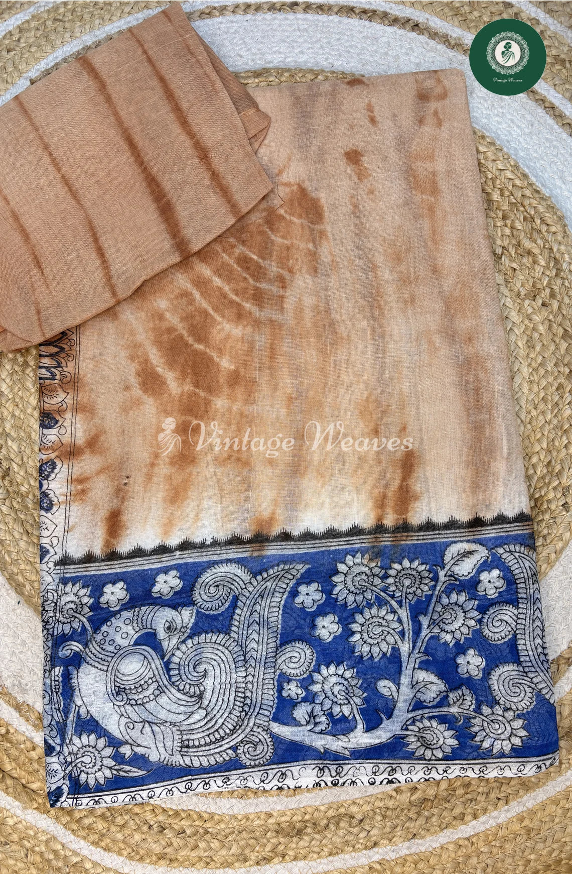 LightWeight Shibori Peacock Cotton Saree-Skin