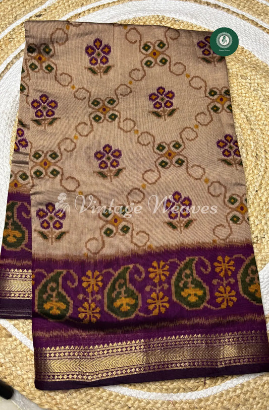 Mangalagiri Silk Saree With Mango and Zari Border-Purple