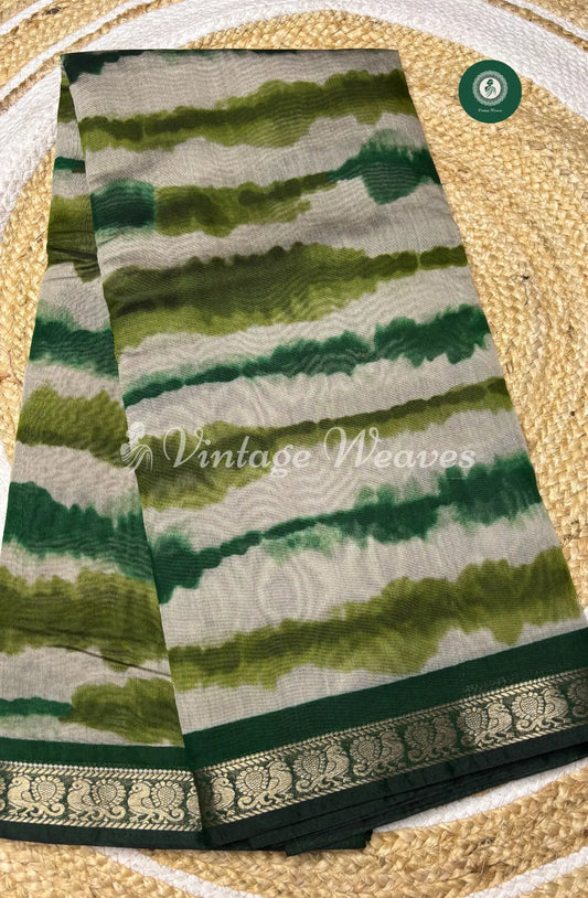 Mangalagiri Silk Saree With Peacock Design-Green