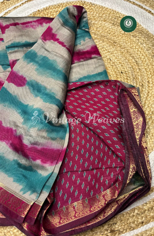 Mangalagiri Silk Saree With Peacock Design-Marron