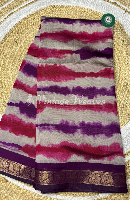 Mangalagiri Silk Saree With Peacock Design-Purple