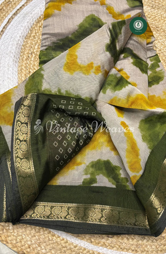 Mangalagiri Silk Saree With Peacock Design ZigZag-Green