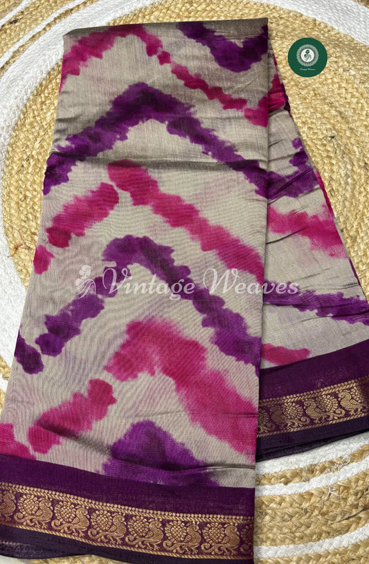 Mangalagiri Silk Saree With Peacock Design ZigZag-Purple