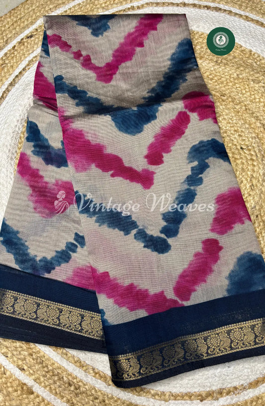 Mangalagiri Silk Saree With Peacock Design ZigZag-Blue