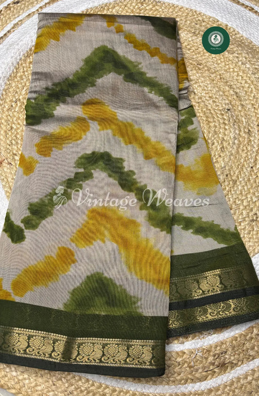 Mangalagiri Silk Saree With Peacock Design ZigZag-Green
