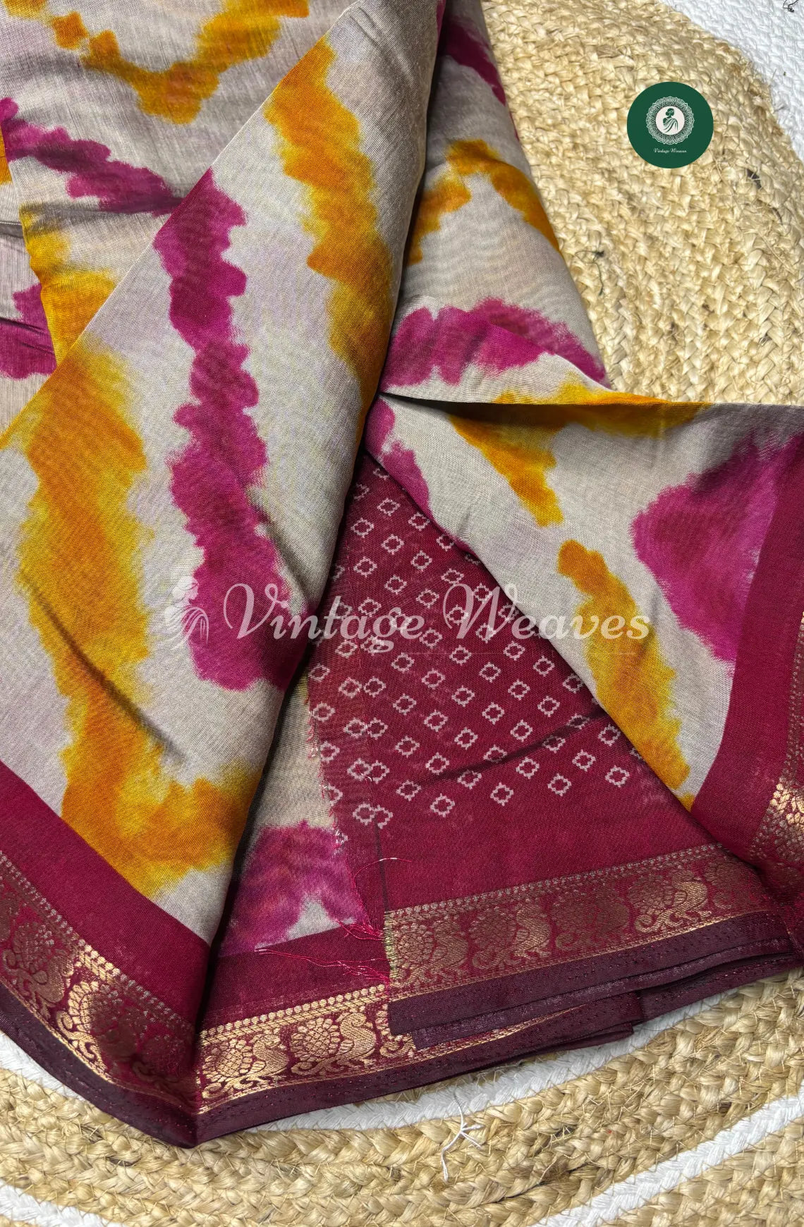 Mangalagiri Silk Saree With Peacock Design ZigZag-Pink