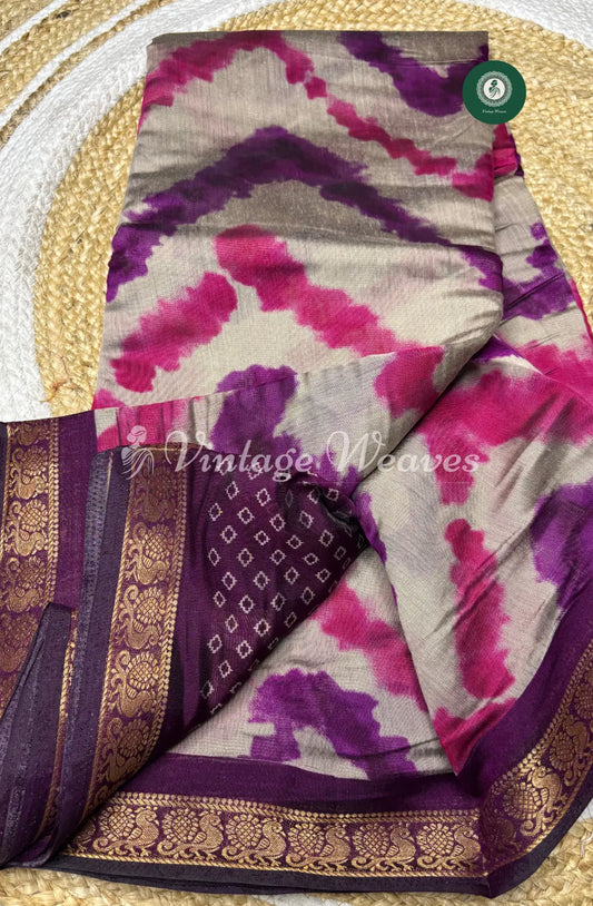 Mangalagiri Silk Saree With Peacock Design ZigZag-Purple