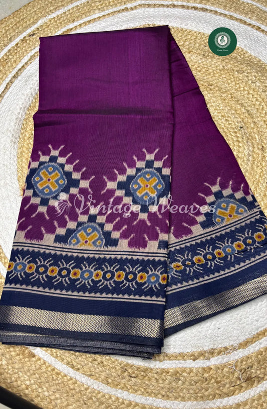 Mangalagiri Silk Saree With Zari Border-Violet