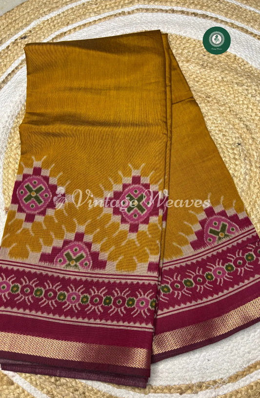 Mangalagiri Silk Saree With Zari Border-Yellow