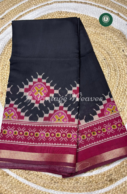 Mangalagiri Silk Saree With Zari Border-Black
