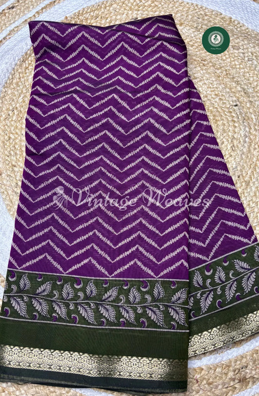 Mangalagiri Silk Saree With Zigzag Body With Zari Border-Purple