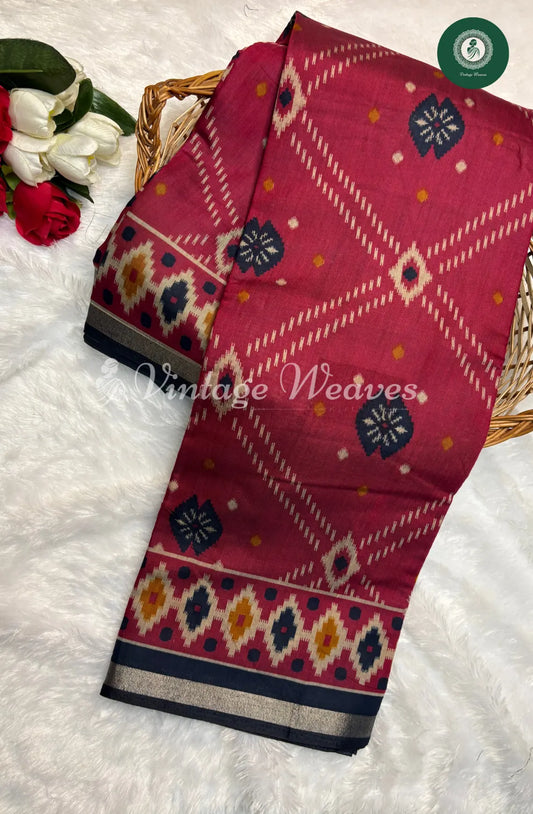 Mangalakiri Maroon Ikkat Silk Saree with Blue border