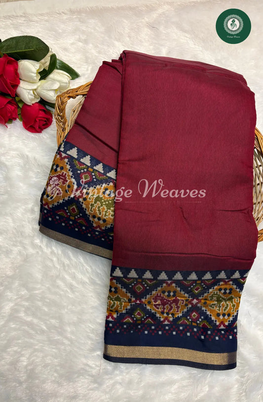 Mangalakiri Silk Red Saree With Ikkat Border