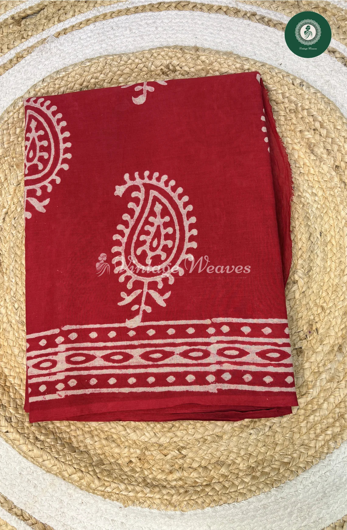 Mango HandBlock Printed Mul Cotton Saree-Red