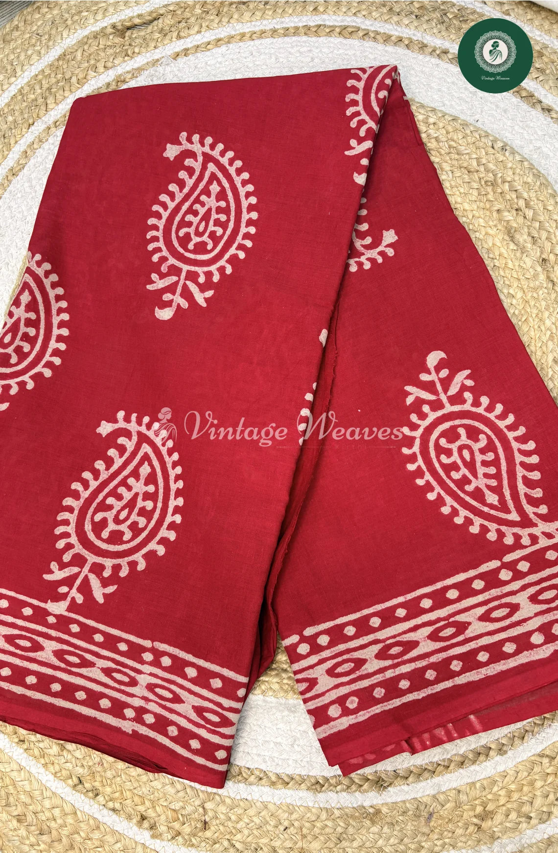 Mango HandBlock Printed Mul Cotton Saree-Red