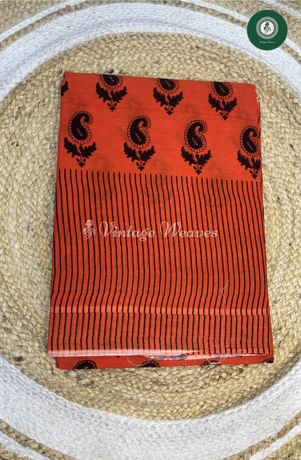 Mild Orange Mango print Mulcotton Saree1