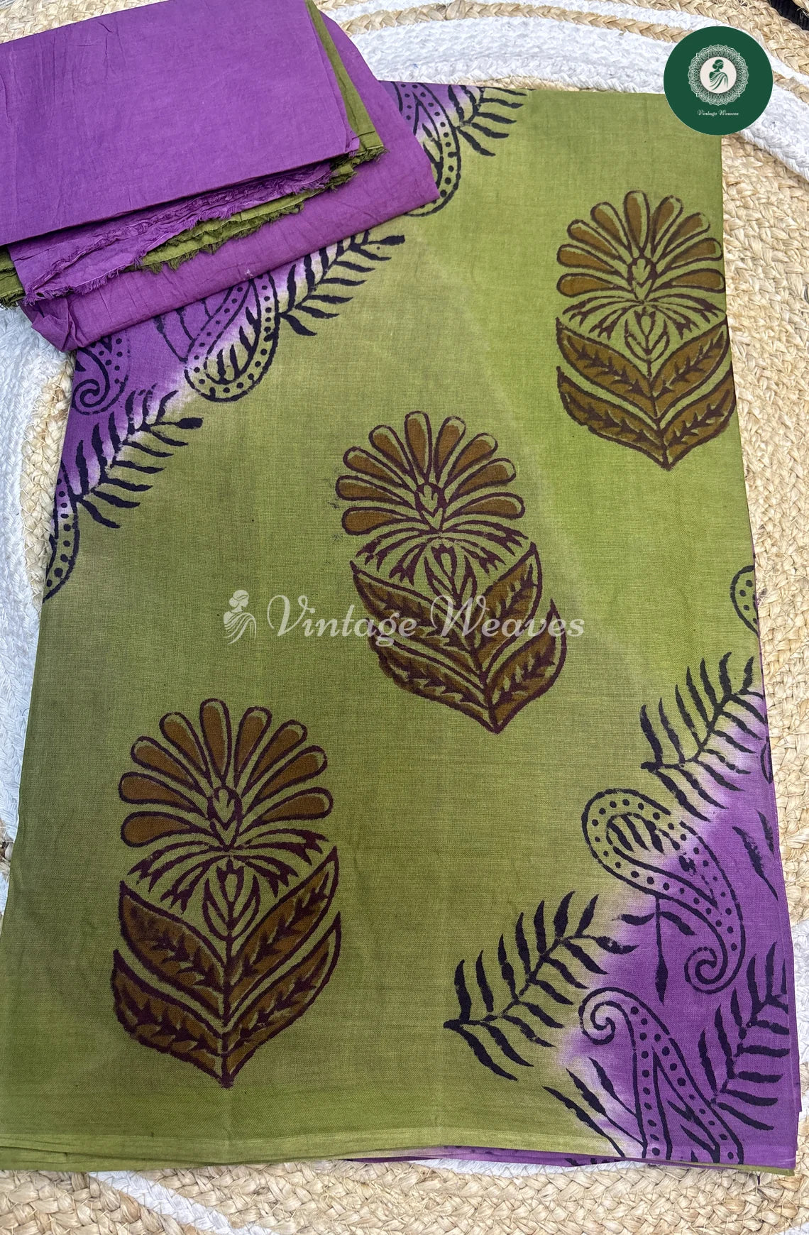 MoongaCotton Saree-LavenderwithLightGreen