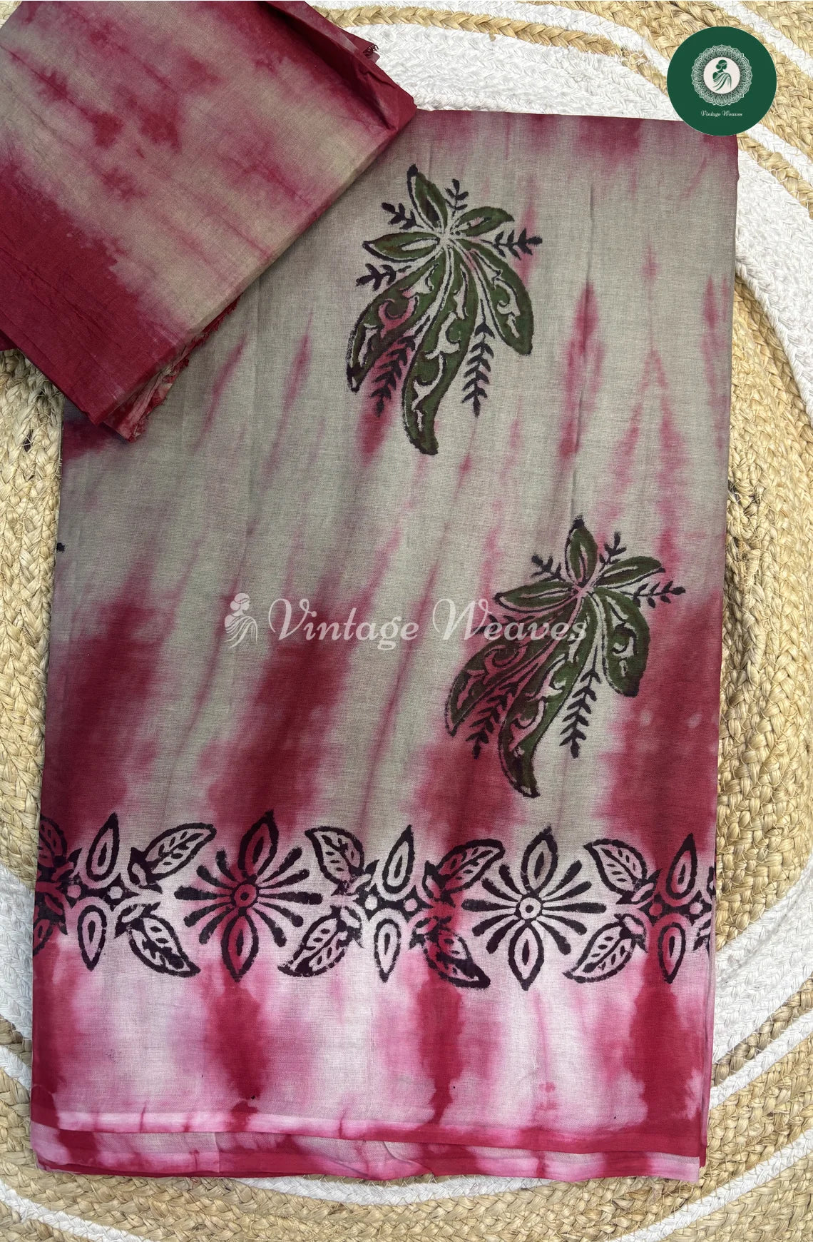 Moonga Cotton Saree With Shibori Print-Grey