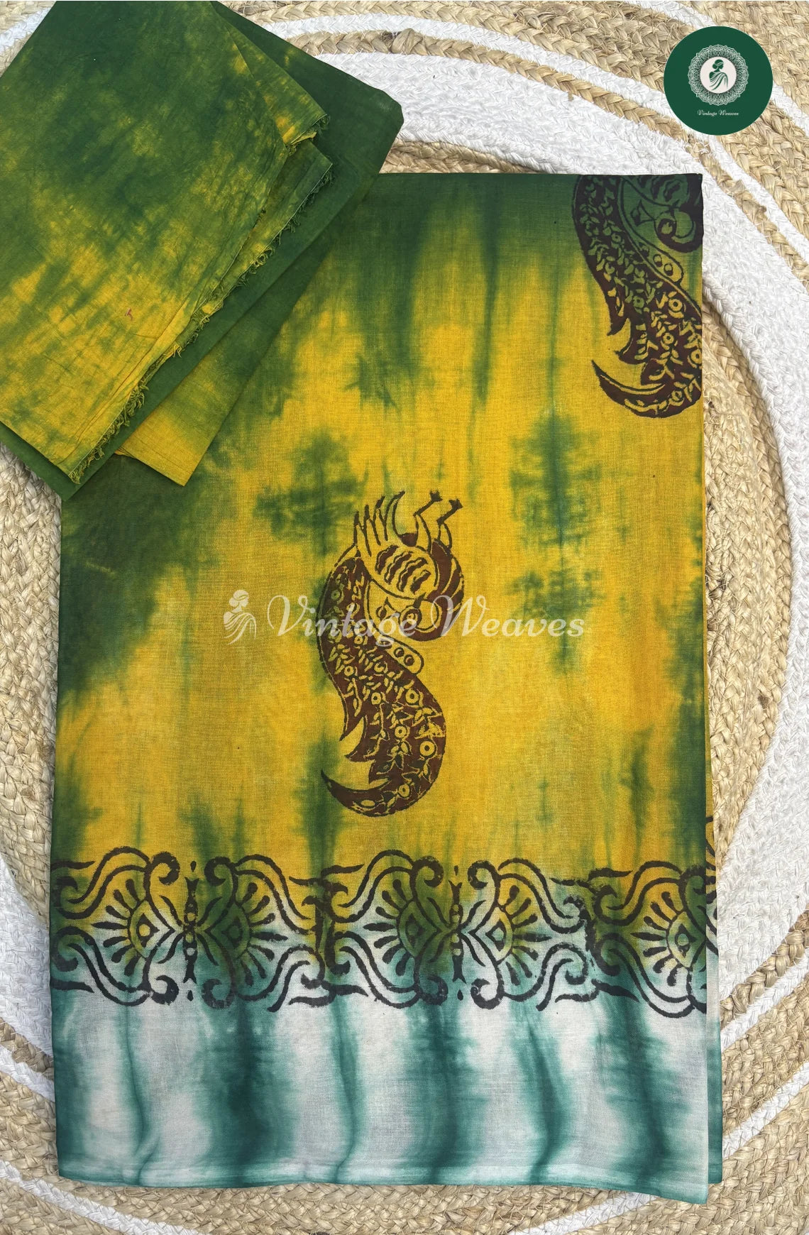 Moonga Cotton Saree With Shibori Print-Yellow
