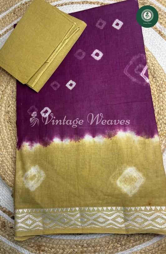Moonga Cotton Saree with SilverZari-Wine With Skin