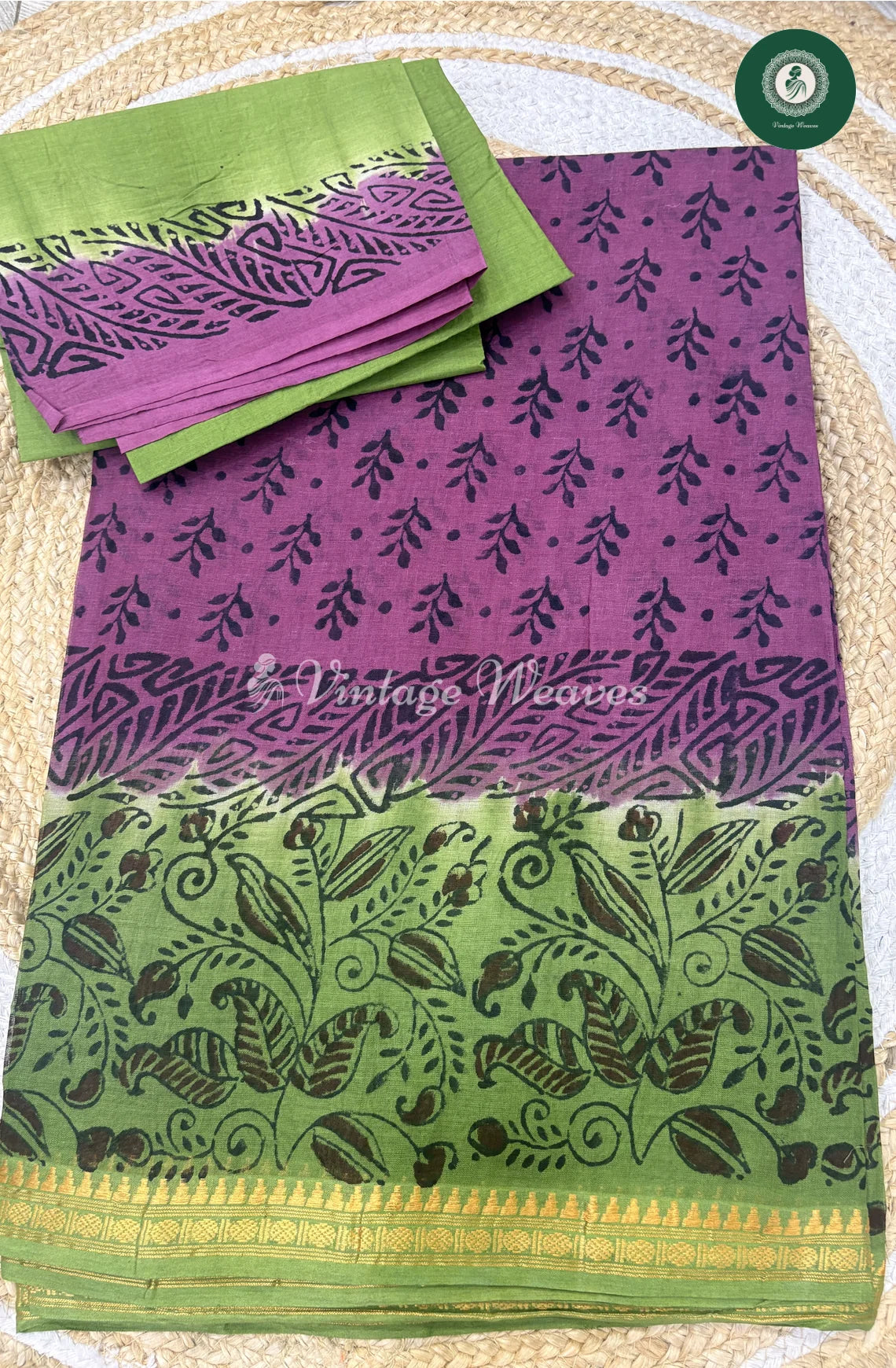Moonga Cotton With ZariBorder-PurplewithGreen