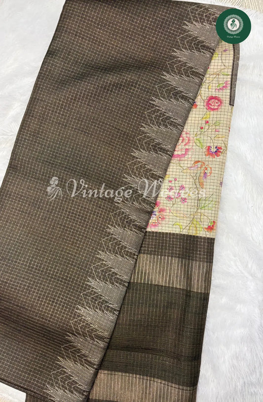 Moonga Tusser Saree with Floral Border-Green