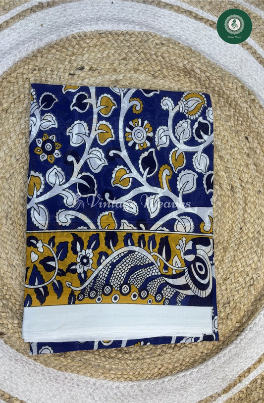 Mul Cotton Kalamkari Design1-Blue