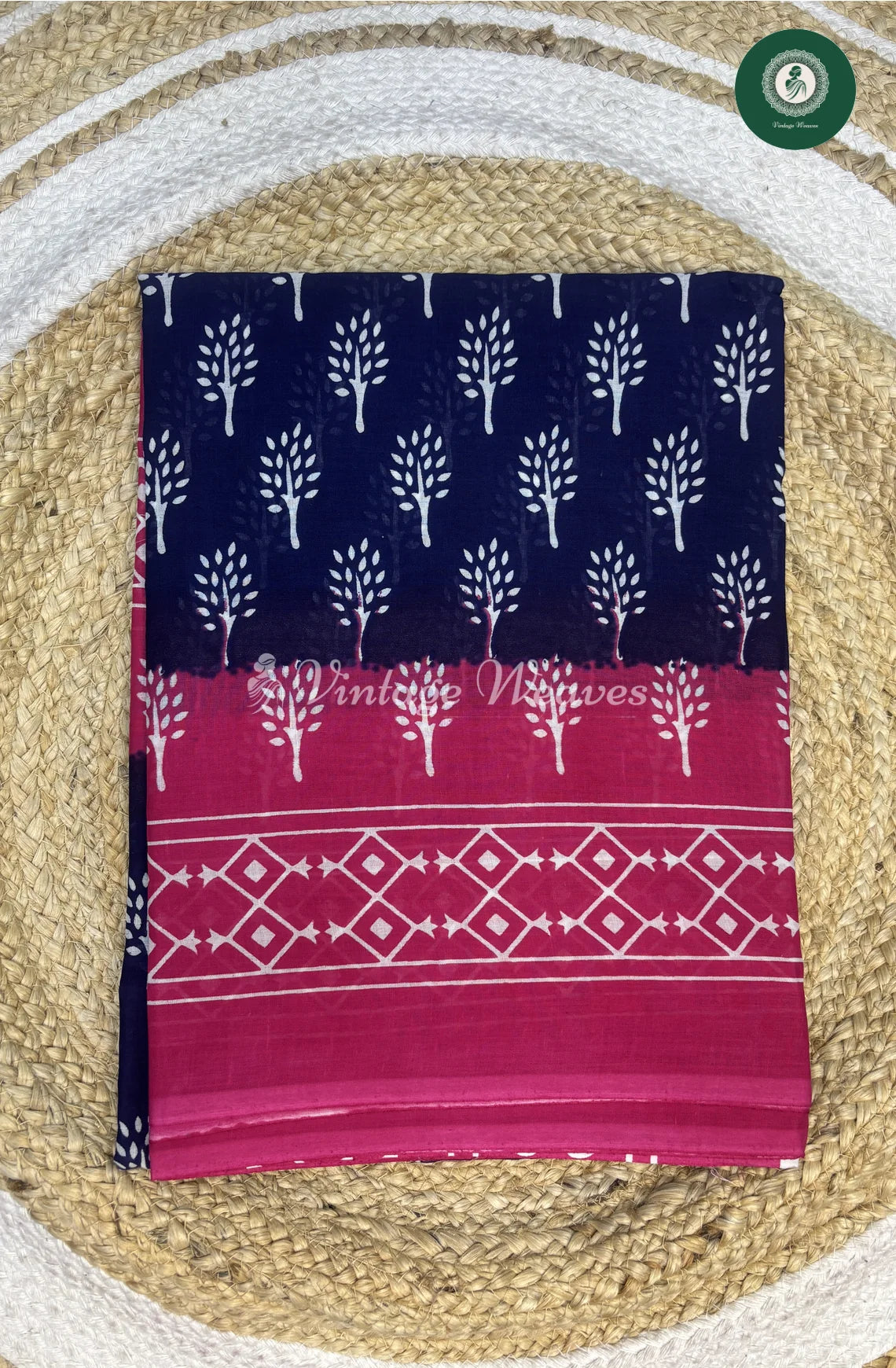 Mul Cotton Saree-Blue With Pink_1