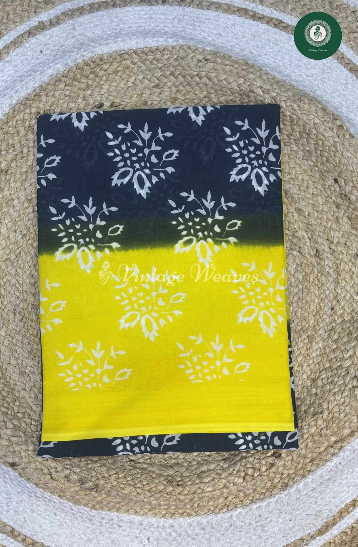 Mul Cotton Saree-Blue With Yellow