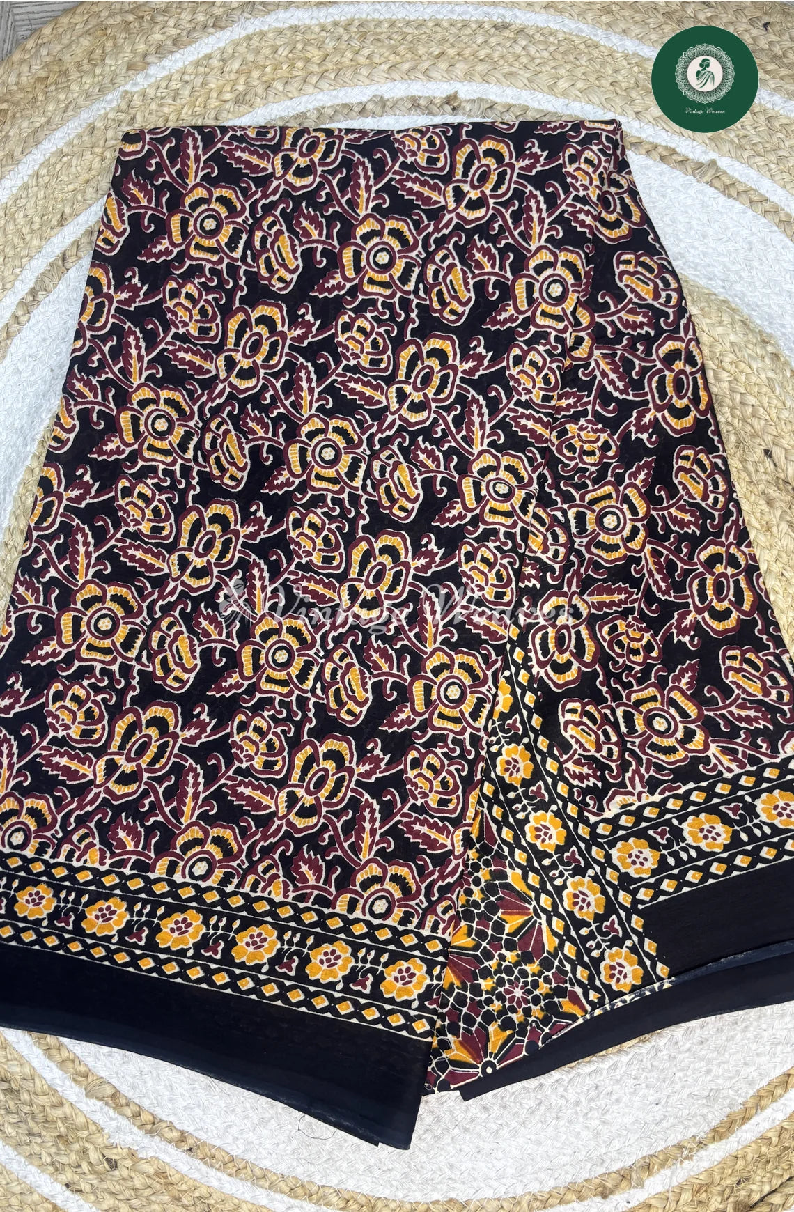 Mul Cotton Saree-Flower Black_1