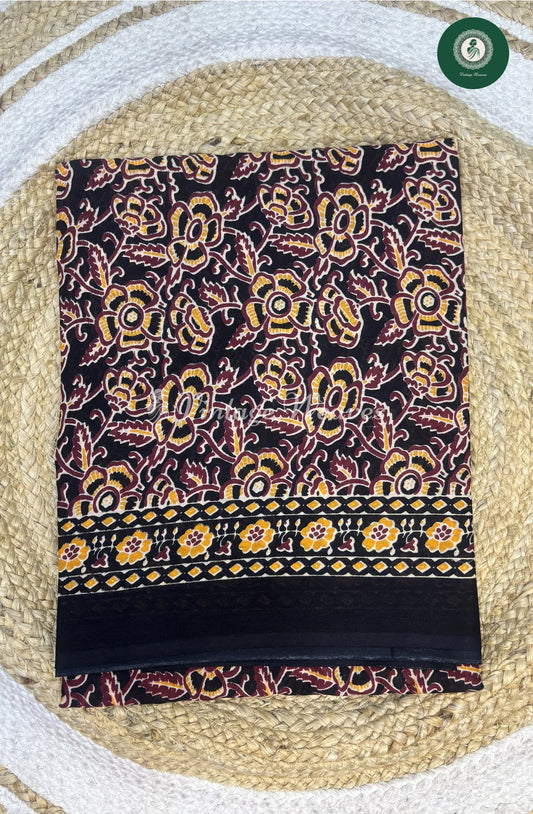Mul Cotton Saree-Flower Black_1