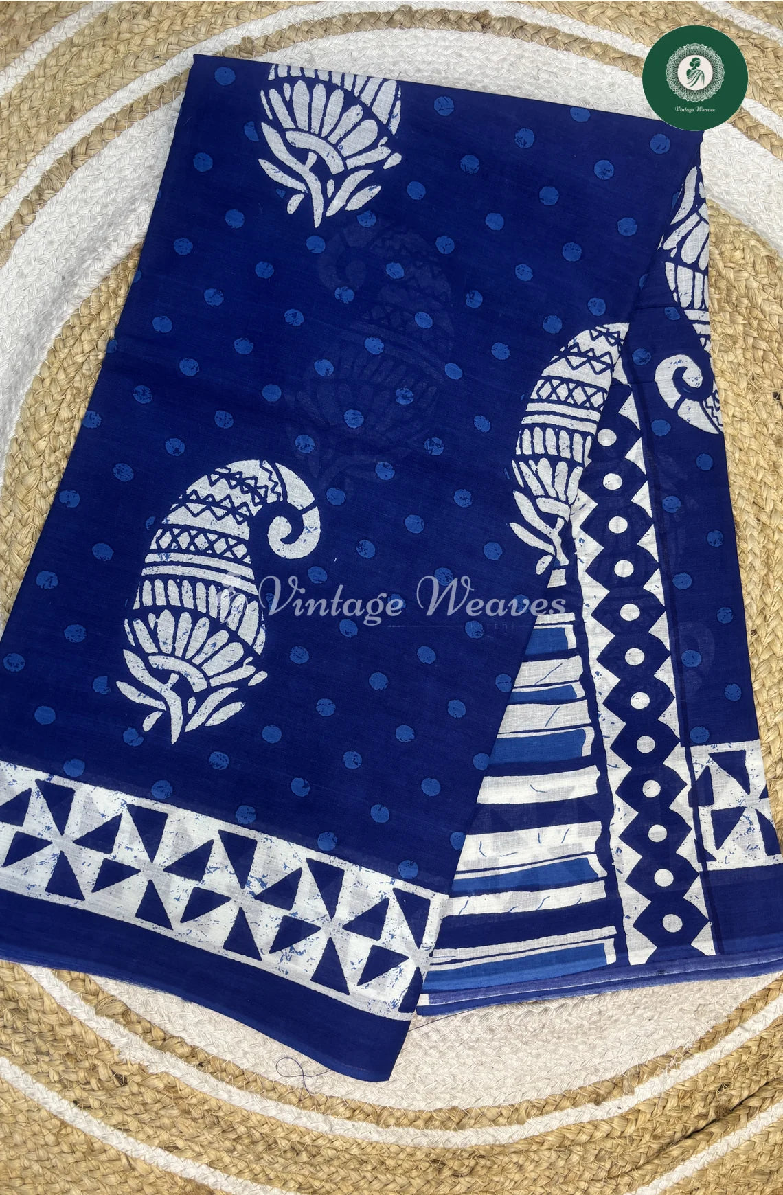 Mul Cotton Saree-Indigo MangoPrint