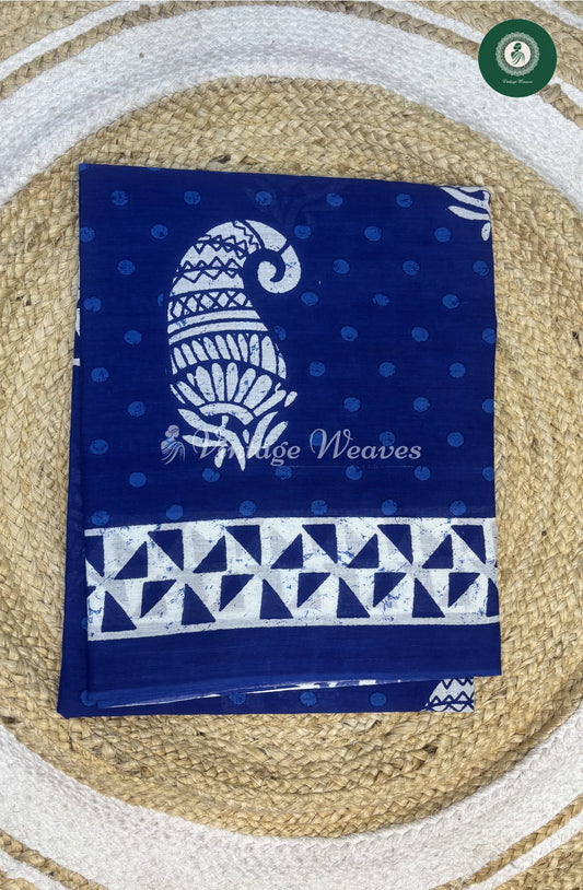 Mul Cotton Saree-Indigo MangoPrint