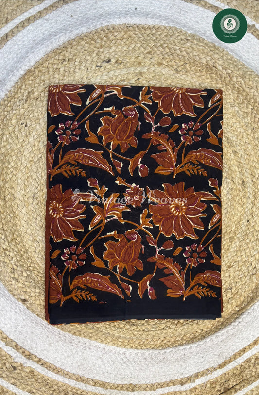 Mul Cotton Saree-Marron With Black_1