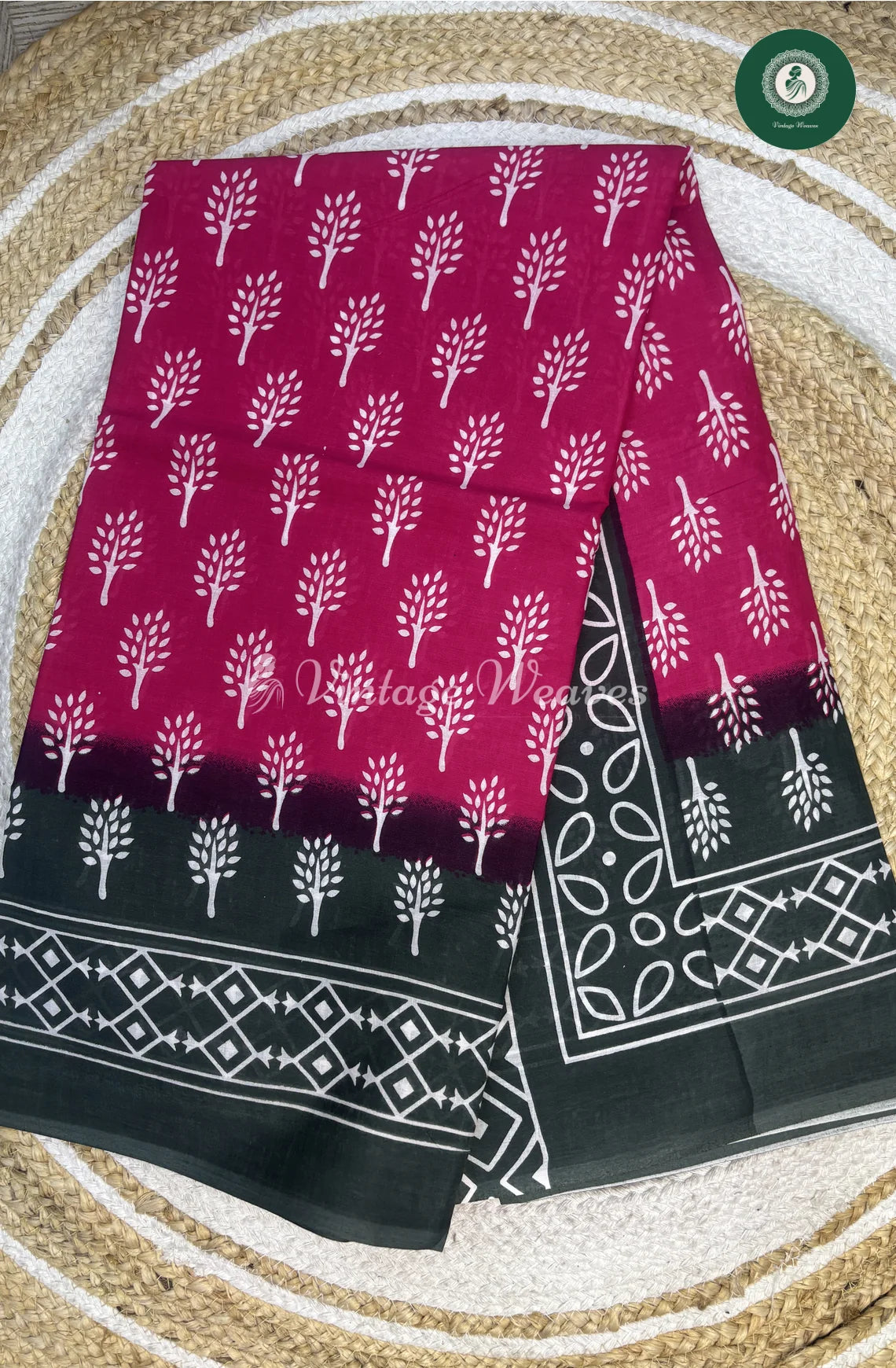 Mul Cotton Saree-Pink With Green