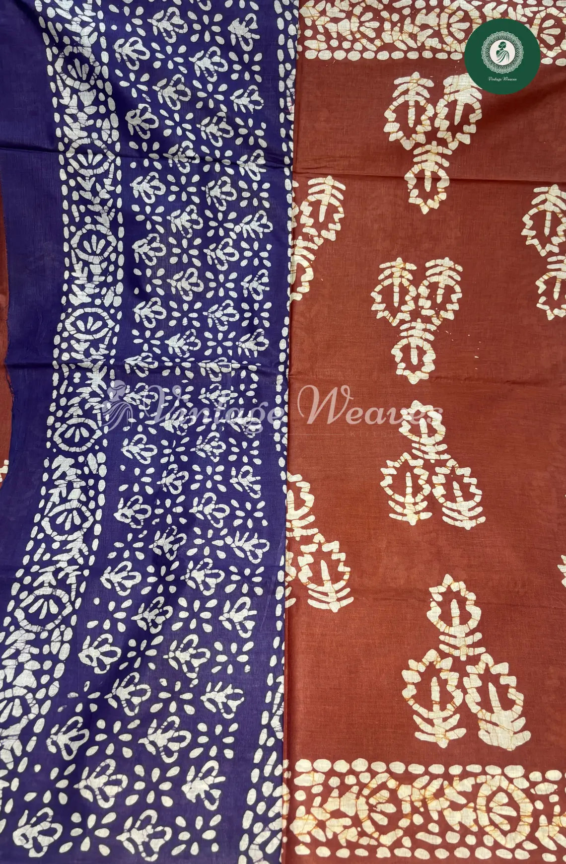 Mul Cotton Saree Batik Print ContrastPallu-Brown1