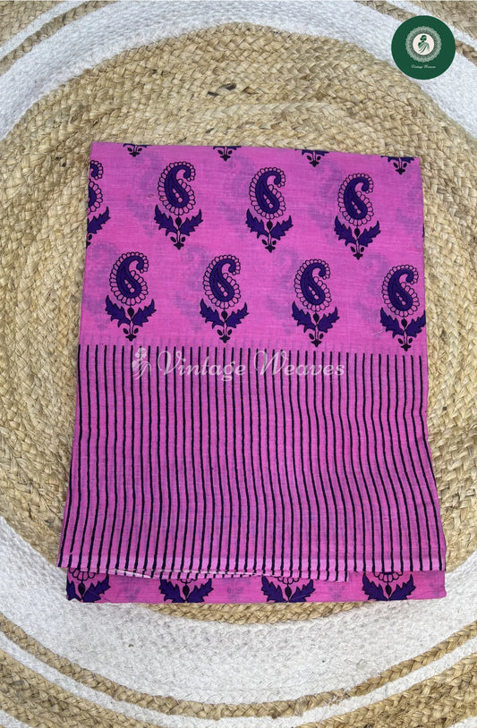 Mul Cotton Saree Mango Print-Lavender