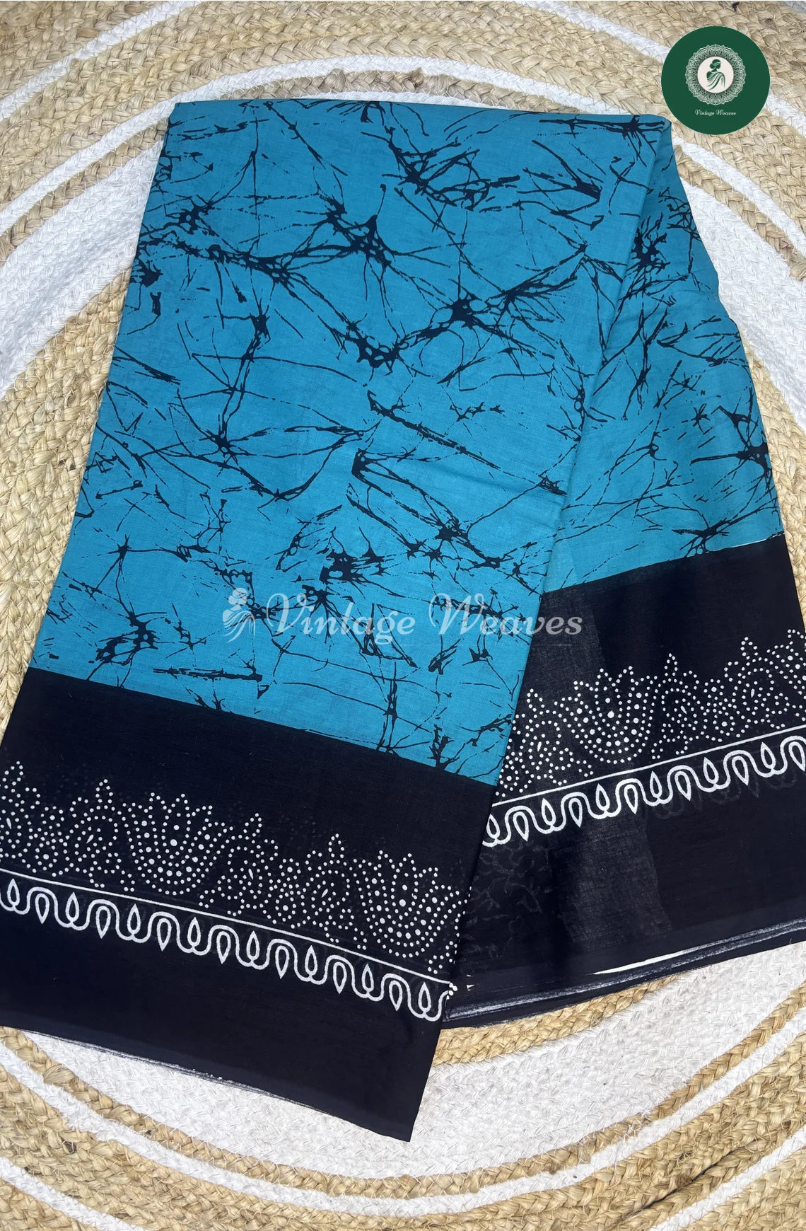 Mul Cotton Saree Marble Print-Blue