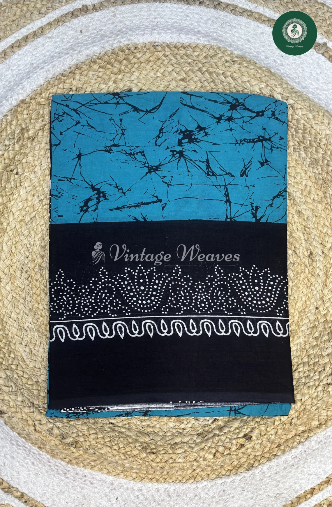 Mul Cotton Saree Marble Print-Blue
