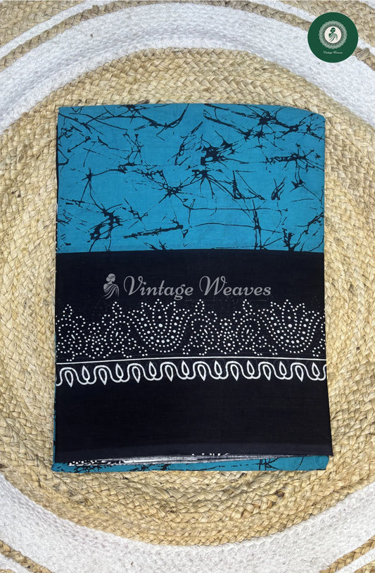 Mul Cotton Saree Marble Print-Blue
