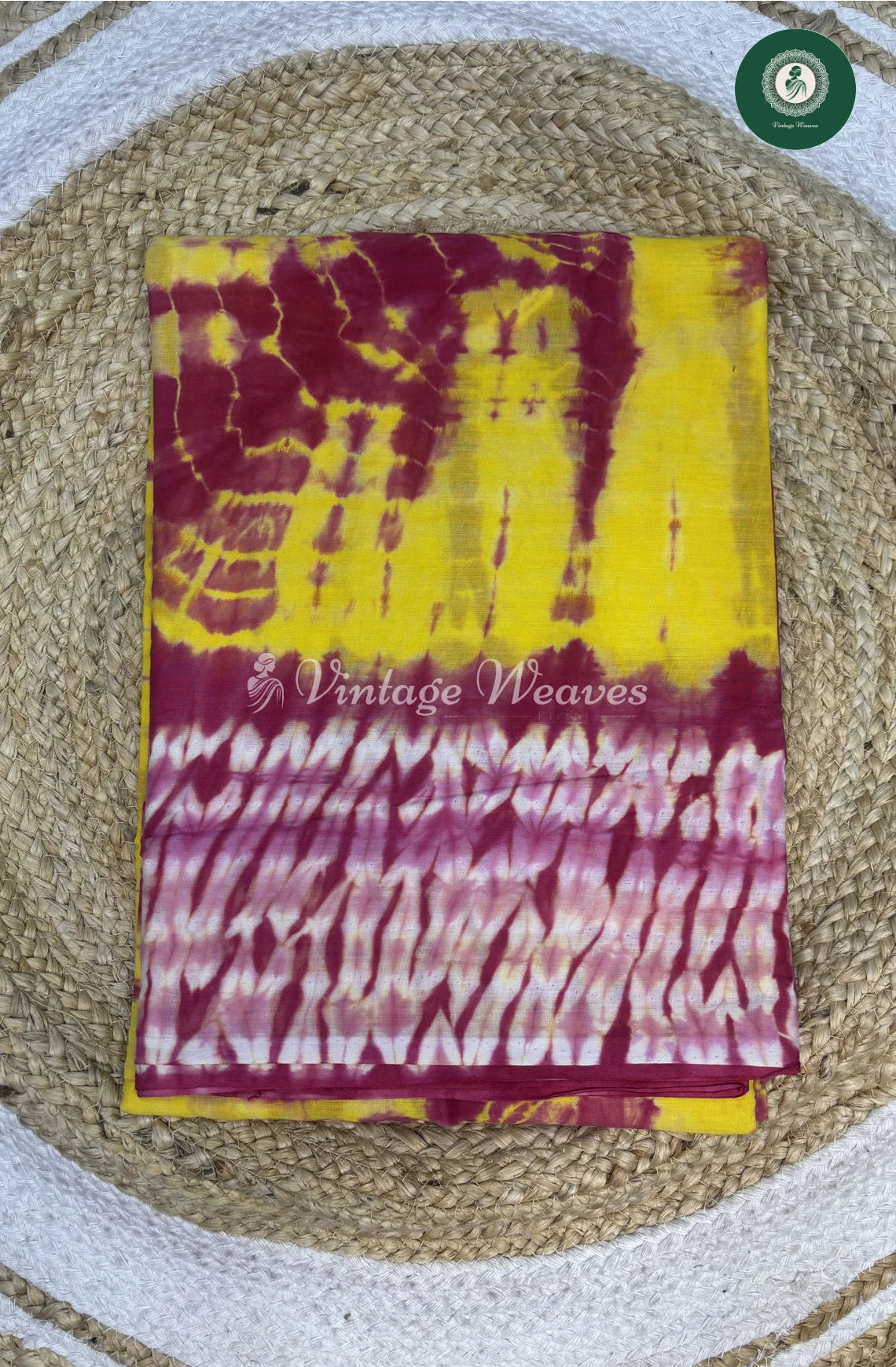 Mul Cotton Saree Shibori-Yellow With Pink