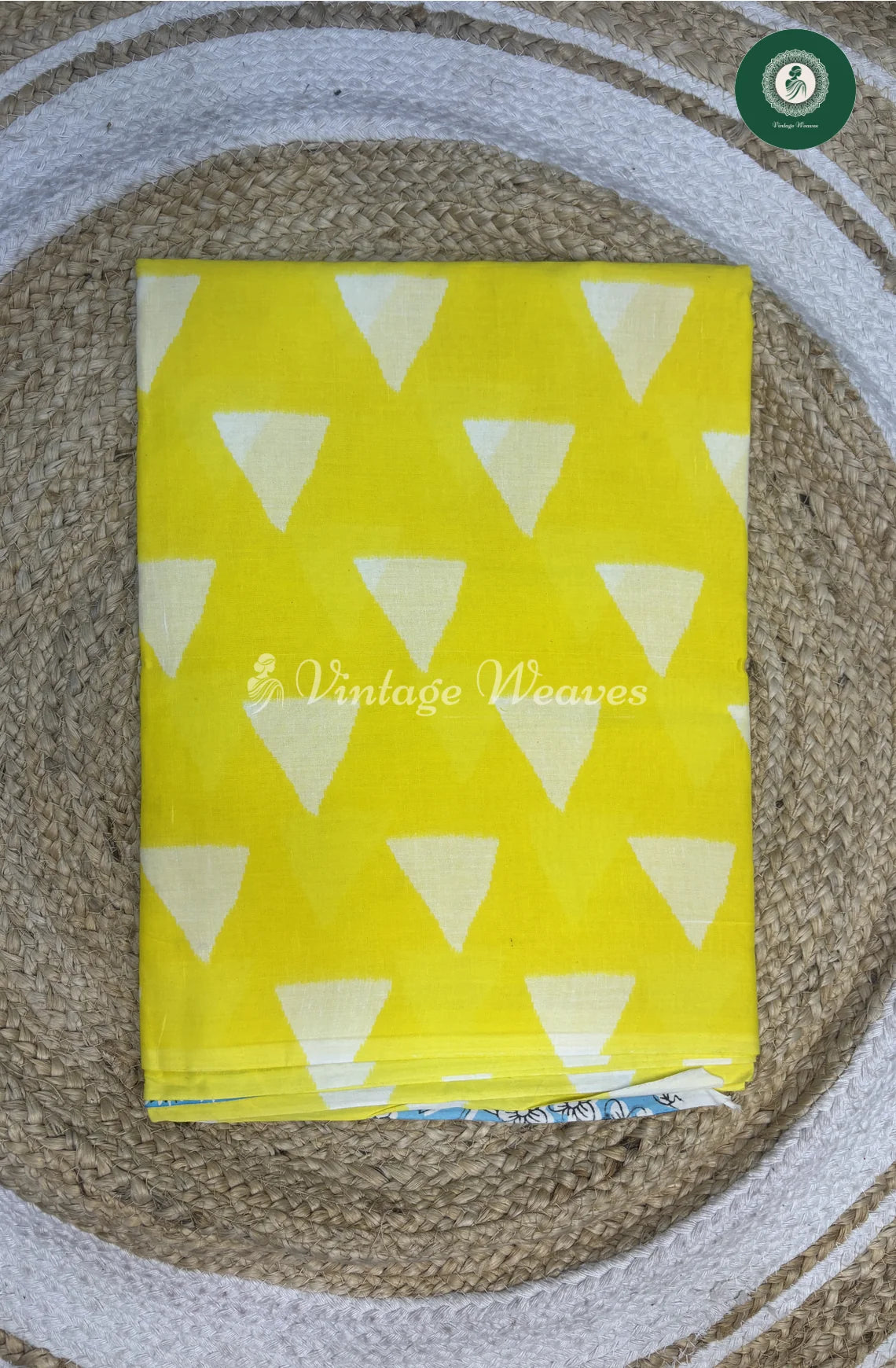 Mul Cotton Saree Triangle Design-Yellow