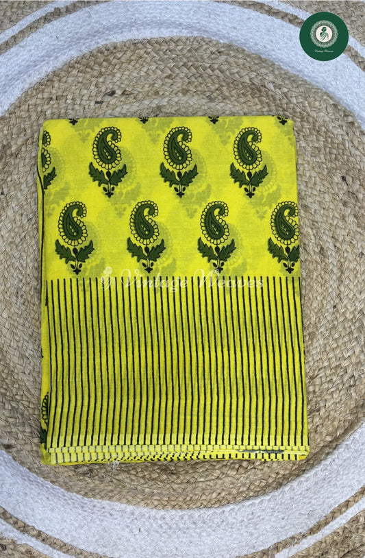 Mul Cotton Saree Mango Print-Yellow