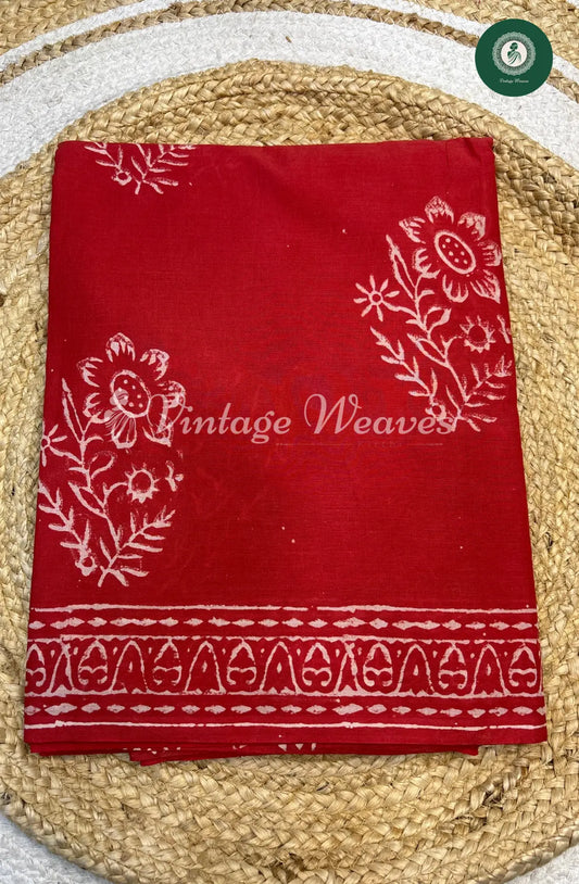 Mul cotton Handblock Print-Red