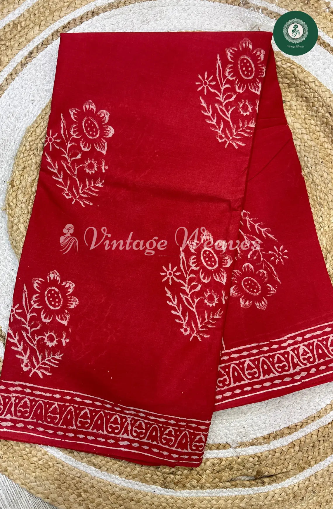 Mul cotton Handblock Print-Red