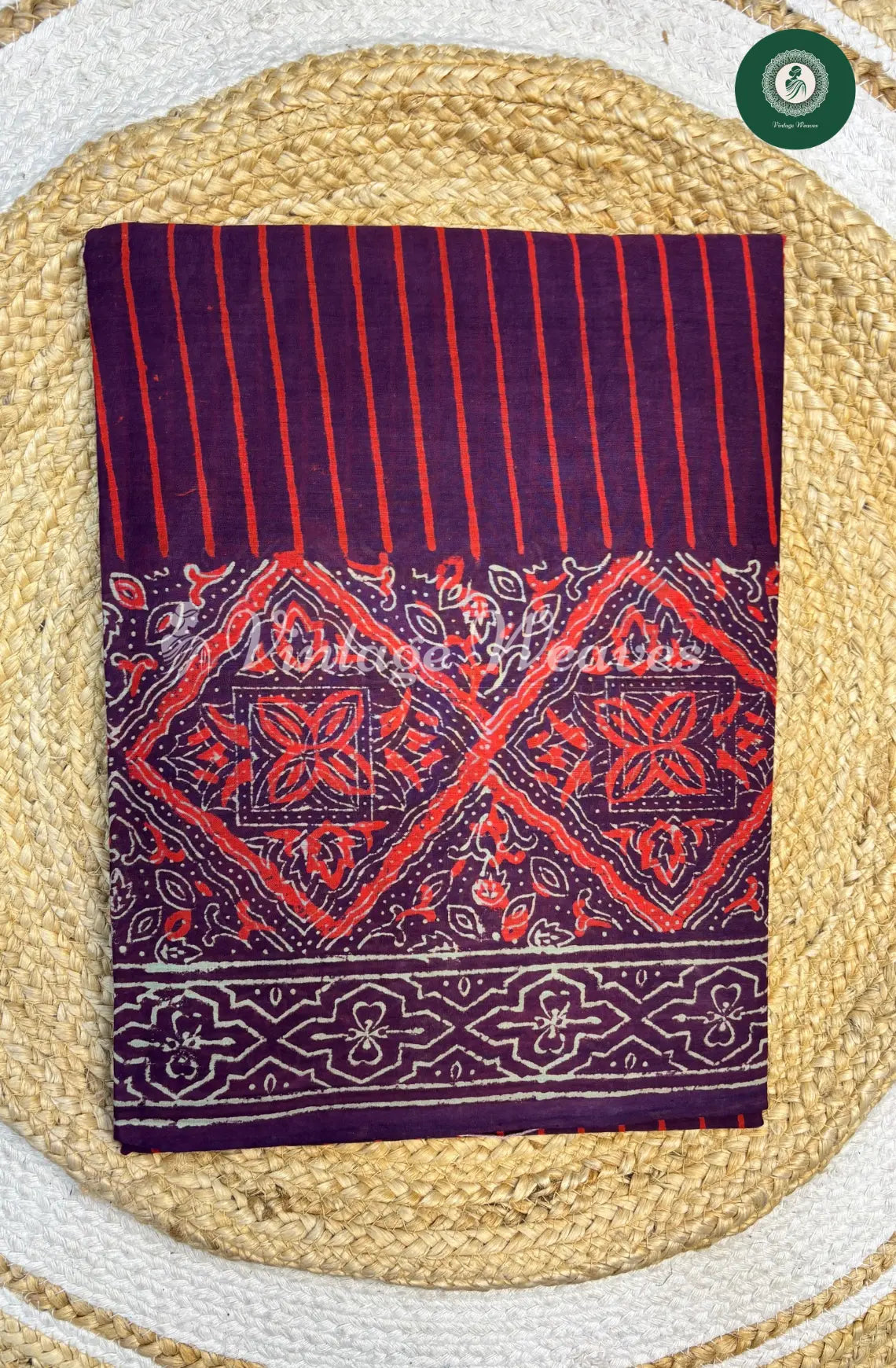 Mul cotton Handblock Print- Wine with Red