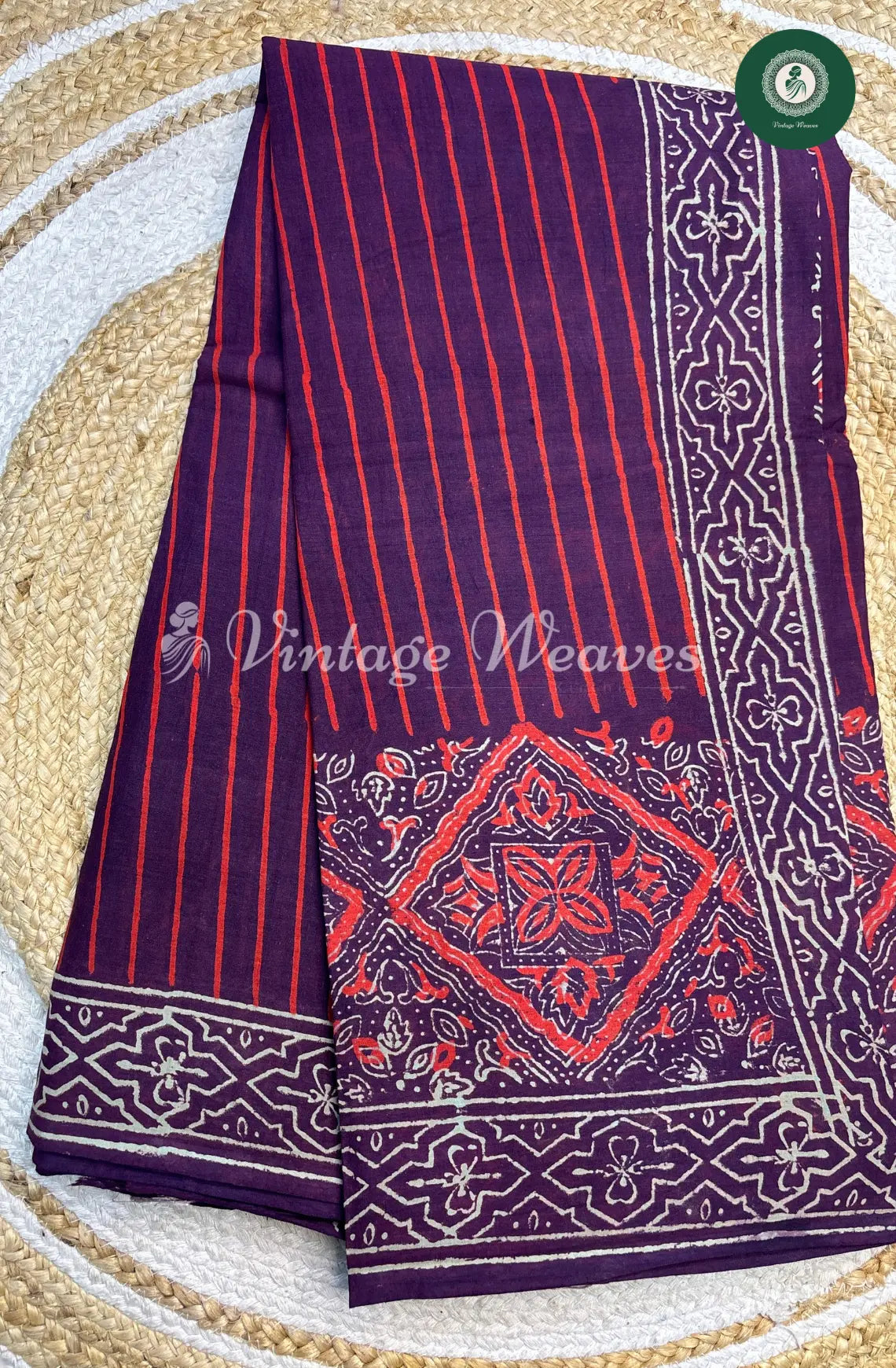 Mul cotton Handblock Print- Wine with Red